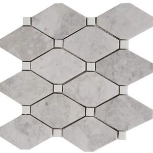 Mosaico de Piedra Moderno con Forma de Rombo, Acabado Pulido con Detalles en Madera Blanca, Diseño de Pared Interior para Baño - Product Image 2