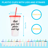 Gobelet en plastique transparent avec paille et couvercle, 24 oz, personnalisable avec logo, réutilisable pour café glacé, cold brew, boissons quotidiennes