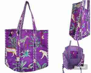 กระเป๋าผ้าปักลายซาฟารีสีม่วงกระเป๋าพิมพ์ลายสัตว์อินเดียแปลกใหม่ - Product Image 1