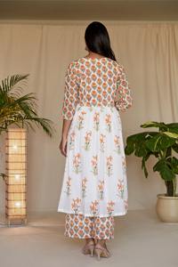 Tangerine Mini Angrakha Kurti du fabricant direct avec pantalon Blockprint Dupatta Style de mode indien de qualité pour adultes - Product Image 2