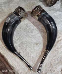 Norse Blowing <b>Horn</b> From Natural <b>Buffalo</b> <b>Horn</b> with Brass Molding and Steel Chain Straps Polished Finish High Quality - Product Image 2