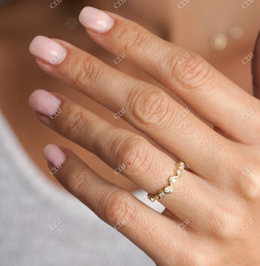 Anillo de Compromiso de Oro Amarillo Sólido de 14K con Moissanita Tallada en Bisel, Certificado GRA, Diseño de Onda, Joyería de Moda, Eternidad Completa - Product Image 3