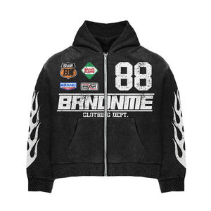 Pantalon de jogging lourd grande taille Survêtement personnalisé délavé à l'acide Sweat à capuche zippé et pantalon de survêtement évasé pour hommes - Product Image 2