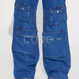 Pantalons jeans cargo multi-poches pour femmes à la mode Pantalons jeans cargo multi-poches pour femmes à taille personnalisée - Product Image 4