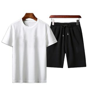 Conjunto de chándal informal de verano para hombre de dos piezas transpirable de punto de color sólido holgado camiseta pantalones cortos - Product Image 3