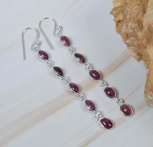 ทัวร์มาลีนสีแดง 925 เงินสเตอร์ลิงอัญมณีตะขอต่างหูเครื่องประดับทําด้วยมือของขวัญวันเกิด 5 หินต่างหูห้อยต่างหู - Product Image 4