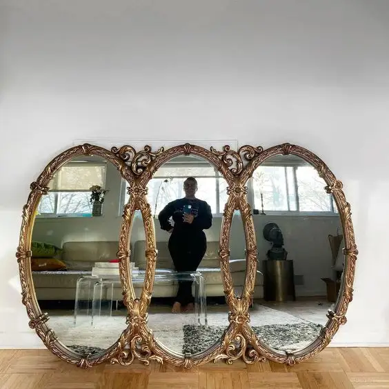 Alumínio Oval Espelho Acessórios Antique Reproduction Frame Wall Decoration Projetado para Vintage Europeu Home Furniture