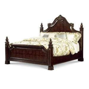 Cama provincial francesa de madera maciza, caoba marrón clásica con características talladas a mano de 80 pulgadas - Product Image 4