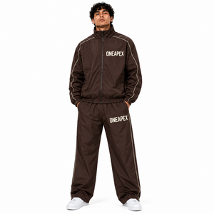 Men's Brown <b>Track</b> Suit Set Lightweight <b>Nylon</b> Windbreaker Jacket Jogger <b>Pants</b> Custom Sportswear Casual Two Piece Outfit - Product Image 1