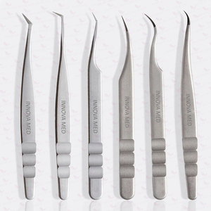 Juego de pinzas de microfibra para pestañas con logotipo personalizado, extensión de pestañas de volumen de 45/60/75/90 grados, puntas de acero puntiagudas con agarre de fibra ecológico - Product Image 5