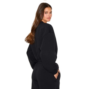 Moda mujer cremallera arriba sudadera Casual Streetwear cálido polar suave tela corto Top logotipo personalizado Global ropa al por mayor - Product Image 4