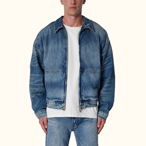 Vente en gros sur mesure Vestes en jean pour hommes Veste délavée bleue vintage à manches longues Vestes en jean décontractées modernes - Product Image 1