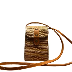 Lombok Handwoven Black Rattan Crossbody Pouch with Leather Strap Slim Traditional Indonesian Minimalist <b>Wicker</b> <b>Craft</b> Bag - Product Image 1