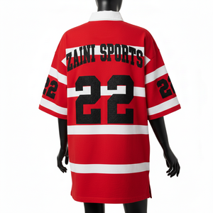 Camiseta de Rugby para Hombre, Tejido de Piqué de Algodón de Alta Densidad (240 GSM), Panel de Rayas Rojas y Blancas con Logotipo Personalizado, Absorbe la Humedad - Product Image 2