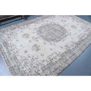 Alfombra de 6.4x9.9 pies, Alfombra Turca Vintage, Alfombra de Lana con Diseño Floral Blanco y Azul - Product Image 2