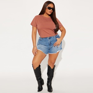 Pantalones cortos de mezclilla para mujer, ropa de calle de verano, moda personalizada, ajustados con bolsillos, cintura media, transpirables, sólidos, con logotipo personalizado - Product Image 6