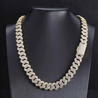 D YASH Collier de luxe unisexe en or plaqué rhodium, chaîne cubaine à quatre rangs de 15 mm, sertie de diamants de laboratoire taille brillant