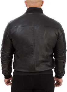 Veste en cuir pour homme, col montant en toile, épaisse, vêtement d'extérieur d'hiver, respirante, coupe-vent, décontractée - Product Image 2