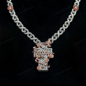 Collar con colgante TOYA personalizado, cadena de eslabones cubanos totalmente helados con diseños de pájaros florales detallados, moissanita chapada en oro al mejor precio - Product Image 5