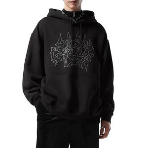 Custom Men's Oversized Fit <b>Washed</b> Pullover Vintage Streetwear Rhinestone Hoodie Men Low Price - Product Image 1