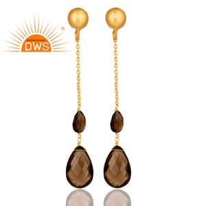 Pendientes colgantes de piedras preciosas de cuarzo ahumado Natural chapados en oro de 18 quilates de plata esterlina más vendidos, fabricante de joyería fina Demi - Product Image 3