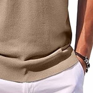 Chemises polo zippées pour hommes, manches courtes, tricot côtelé, t-shirts polo décontractés, chemises de golf tendance, postées par Dress Sports - Product Image 4