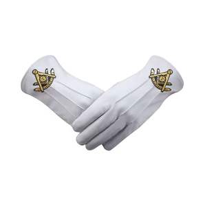 Freemasons ถุงมือหนังสีขาวจริงสีขาวถุงมือเย็บปักลายอิฐถุงมือผ้าฝ้าย - Product Image 1