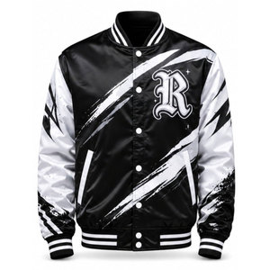 Veste universitaire noire et blanche pour homme avec logo R imprimé par sublimation, col rabattu, simple boutonnage, tenue décontractée d'automne - Product Image 2