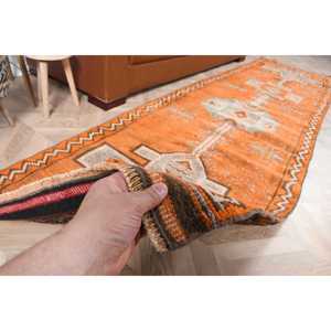 Tapis turc vintage 2,9x10,6 pieds, tapis en laine à motifs floraux orange et gris - Product Image 3