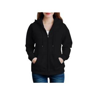 Sudadera con capucha de algodón con cremallera para mujer Sudadera con capucha de punto sólido cómodo de invierno con serigrafía frontal duradera - Product Image 5