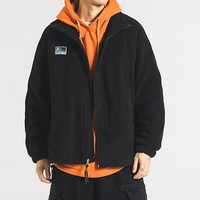 RNSHANGER veste en laine d'agneau japonaise sweat-shirt en molleton hommes automne Couple col montant flocage vêtements d'extérieur pour étudiants veste décontractée