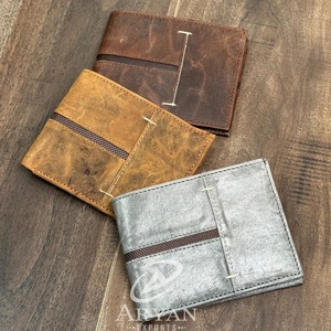 Cartera plegable corta de cuero desgastado de grano completo de diseñador para hombre, monedero de cuero de vaca a la moda informal de alta calidad - Product Image 1