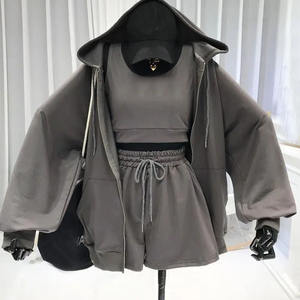 Taille haute Gym Shorts à manches courtes haut Fitness vêtements de sport Yoga entraînement deux pièces ensemble femmes vêtements printemps automne couleurs Long ensemble - Product Image 3