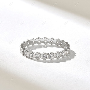 Natural Diamond Hexagon Bezel Setting Engagement <b>Ring</b> Eternity Honeycomb Design Wedding Band Real Gold Diamond Eternity Party - Product Image 4