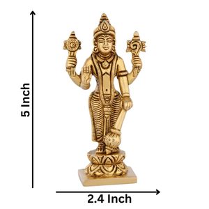 Latón Vishnu Ji Standing Idol Shank Chakra Holding Estatua Murti para Temple Pooja Home , 5 H X 1,5 W X 2,4 L Pulgadas, 340 GM - Product Image 2