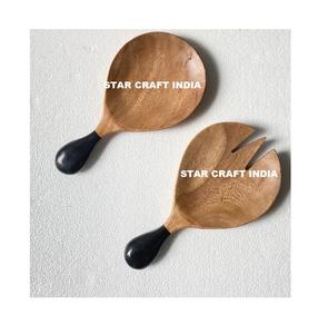 Cuillères de service en bois de mangue pour restaurant Serveurs à salade en bois Cuillère Fourchette Dîner Couverts Serveur Set Food Safe Email Handles - Product Image 6