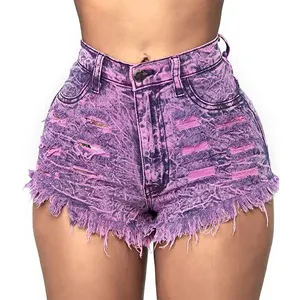 Shorts en jean vintage délavés pour femmes, style déchiré et usé, vente en gros - Product Image 1