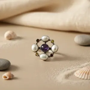925 <b>Silver</b> Multi Gemstone Statement <b>Ring</b> for Women Fashion <b>Rings</b> Collection - Product Image 2