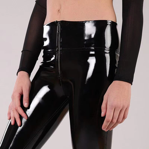 Pantalon crayon moulant décontracté pour femme en cuir PU brillant, respirant, imperméable, écologique, coupe-vent, taille haute élastique et extensible pour l'hiver - Product Image 2
