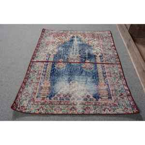 Alfombra Turca Vintage de 24x32 pies, Diseño Clásico Azul y Rojo, Ecológica, de Látex, Gran Área, Lana, Pasto Marino, Patchwork, Rectangular para Comedor - Product Image 2