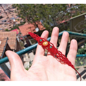 Handwoven Hippie/boho Style Friendship <b>Bracelet</b> in <b>Red</b> Handmade Gemstone Pendant Labradorite Choker, Moonstone Pearl Necklace - Product Image 2
