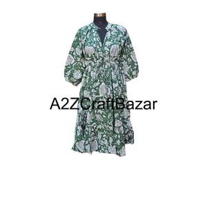 Premium Quality Cotton Himanshi Midi <b>Dress</b> Handmade <b>Indian</b> Floral <b>Print</b> Comfortable Stylish Casual Wear For Women - Product Image 2