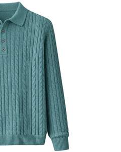 Suéter Polo de Punto Trenzado Vertical para Hombre, Manga Larga, Cuello con Botones, Suave, para Invierno, Color Azul Verde Azulado, Venta al por Mayor - Product Image 4