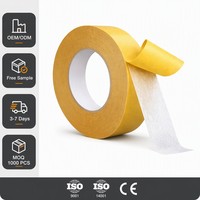 Ruban adhésif double face avec doublure jaune, adhésif acrylique thermofusible, facile à déchirer, pour lamination de mousse, emballage personnalisé OEM