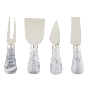 Transparent White Resin Round Handle Silver <b>Cheese</b> <b>Set</b> White Marble Handle Stainless Steel Spreader & Slicer - Product Image 6