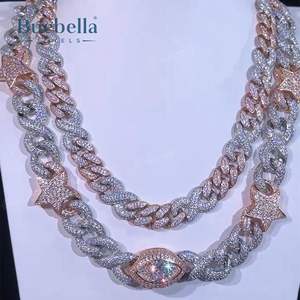 Gran oferta 925 Plata 14K 16mm estrella de dos tonos y ojo de demonio cadena cubana para hombres collares de moissanita Premium - Product Image 1