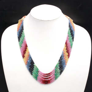 3.5-4.5 mm Faceted Rondelle 16 Inches <b>Long</b> Multi Sapphire Fashion Beaded <b>Necklace</b> - Product Image 4