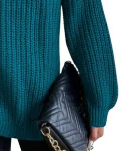 Suéter de Punto con Cuello Alto Color Verde Azulado para Mujer, Cálido, Suave, Acanalado, de Manga Larga, Holgado, Informal, para Invierno, Ropa de Calle a la Moda - Product Image 5