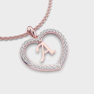 Pendentif en forme de cœur avec initiale en diamant cultivé en laboratoire certifié IGI, en or rose/jaune et blanc 9 carats, collier personnalisé avec alphabet pour femmes - Product Image 4