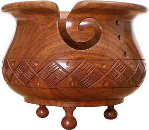 Bol de fil en bois organisateur de stockage de fil vide avec trous pour laisser passer le fil, crochet de tricot artisanal bricolage - Product Image 6